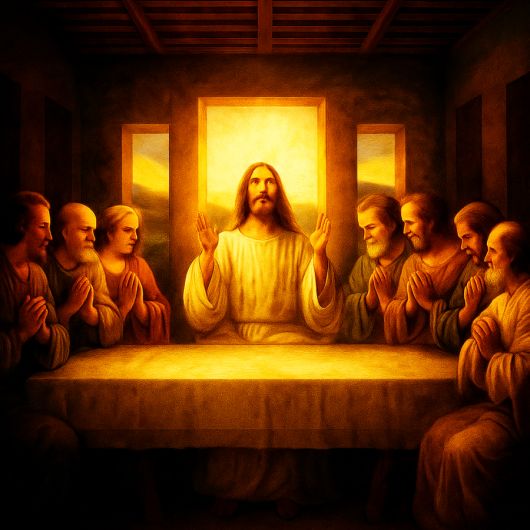 Jesus betet mit seinen JüngerInnen nach dem Mahl Jesus betet mit seinen JüngerInnen nach dem Mahl