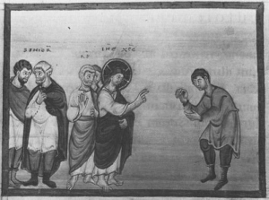 Heilung der verdorrten Hand Codex Egberti, Heilung der verdortten Hand